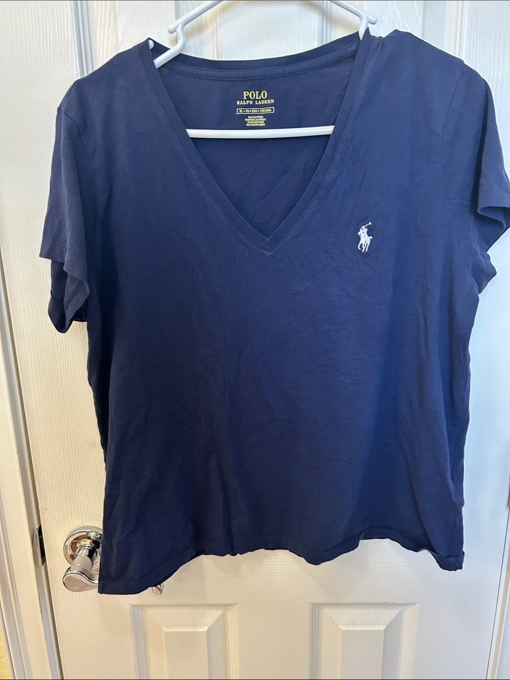Polo by Ralph Lauren Navy V-Neck Tee with White Pony Logo